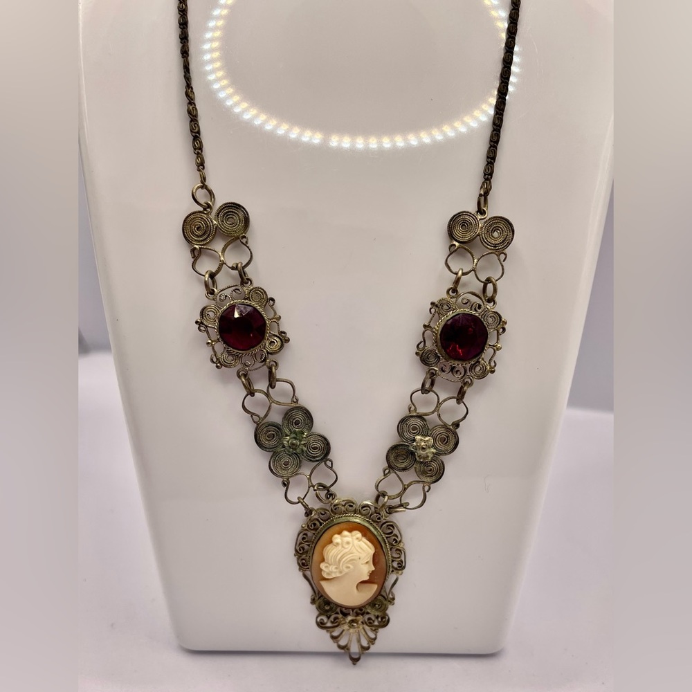 Antique Cameo Necklace and Bracelet Set Carved Shell Cameo Filigree Early 1900s - Picture 11 of 16